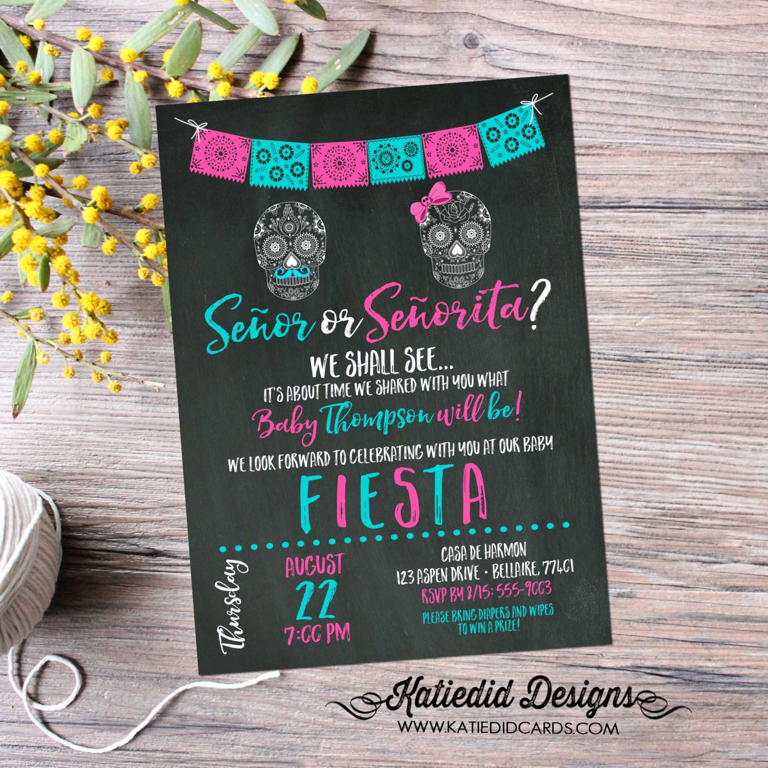 gender reveal fiesta invitation gender neutral mexican sugar