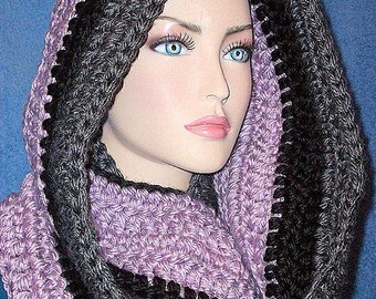 Purple Crochet Infinity Scarf, Black Crochet Infinity Scarf, Gray Crochet Infinity Scarf, Purple Gray Infinity Scarf Handmade Infinity Scarf