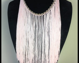 Vintage Fringe Bib Necklace Powder Pink