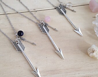 Arrow Necklace, Arrow Charm, Gemstone Arrow Necklace, Long Arrow Pendant, Teenage Gift, Travel Gift, Adventure Necklace, Arrow Jewellery