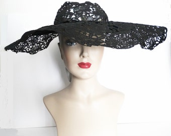 Vintage 1940s Hat | Black | Wide Brim Hat | Strouss Hirshberg Hat | 40s Hat | Old Hollywood | Designer Hat