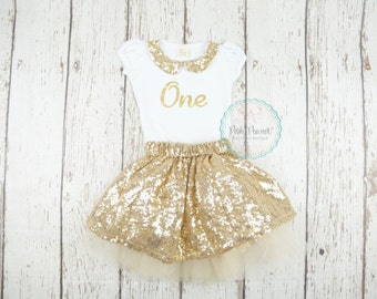 gold sequin skirt, girl birthday outfit, gold birthday outfit, gold sparkle skirt, baby girl birthday outfit, sparkle outfit, 2nd birthday