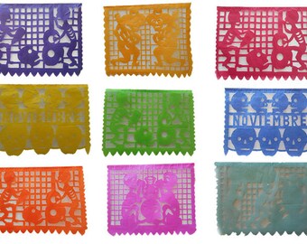 LARGE Papel picado Day of the dead paper banner dia de los muertos string attached with 10 flags Mexico Assorted Colors