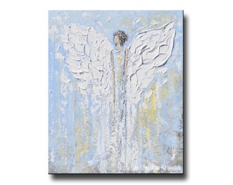 GICLEE PRINT Art Abstract Angel Painting Christmas Decoration White Light Blue Gold Wall Art Home Decor Spiritual Art - Christine Krainock