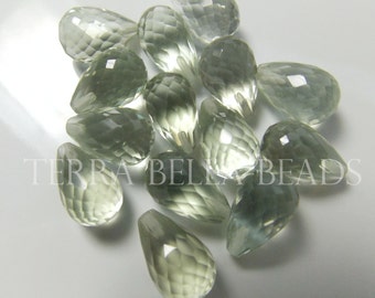 Per bead GREEN AMETHYST PRASIOLITE faceted teardrop half drill gem stone beads 14mm
