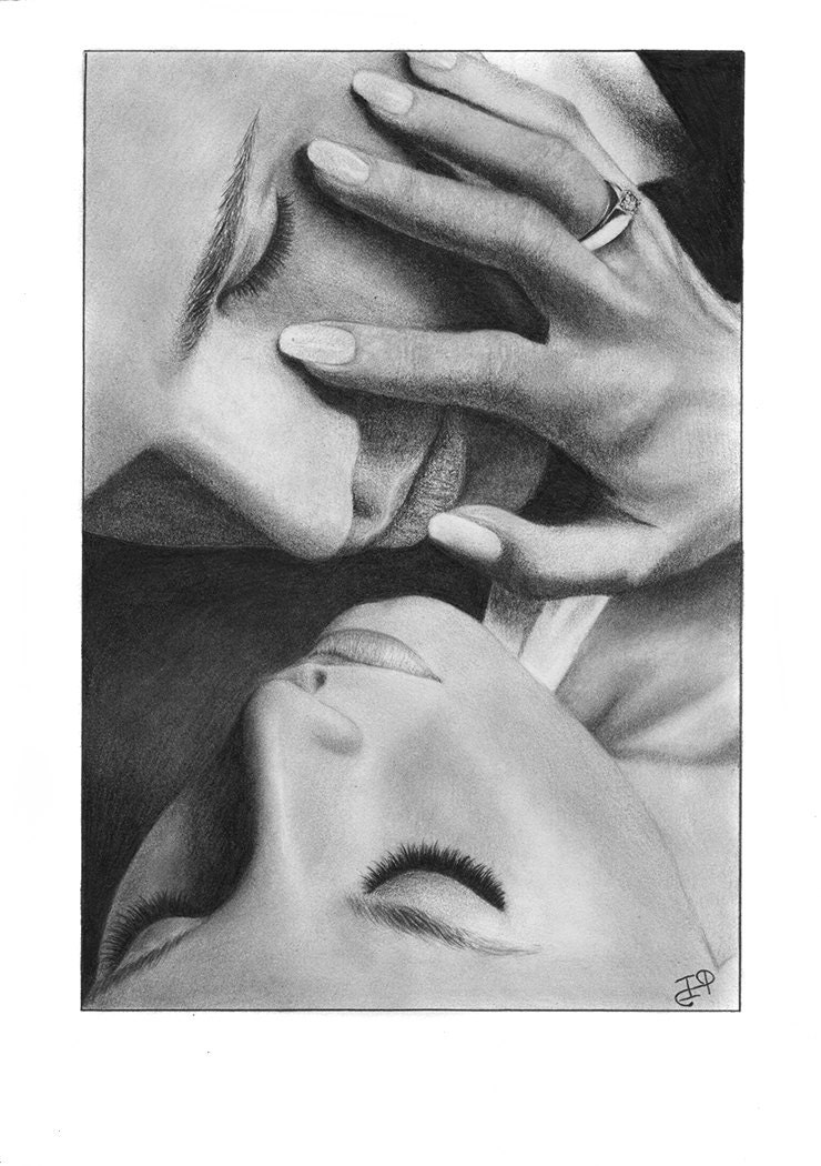  Love Couple Romance Original Pencil Drawing Portrait Graphite