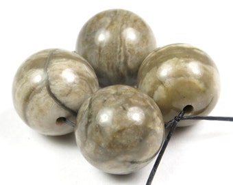 LAST Strands SUPER Double SALE - were 8.50 & 7.99 - Silver Leaf Jasper Large Round Bead - 14mm - 4 Pieces - B4032