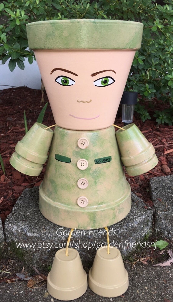 US Army Navy Soldiers Planter Pot Person Pot by GARDENFRIENDSNJ