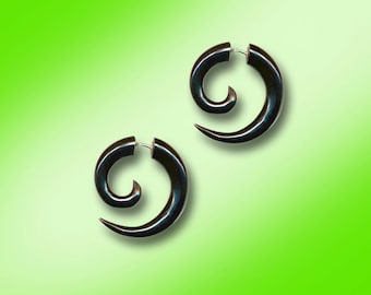 Fake Gauge, Small Spiral, Black Horn, Fake Gauge Earrings, Tribal Earrings, Tribal Earrings Organic, Handmade, Plugs, BOHO, Cheaters - H26