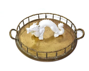 Brass Tray Faux Bamboo Tray Round Brass Tray Brass Serving Tray Hollywood Regency Tray Vanity Tray