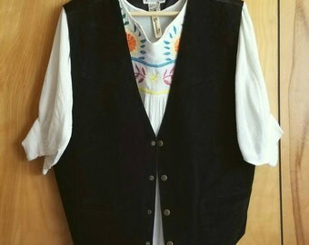 Bohemian Biker Babe Black Leather Vest//Size Large