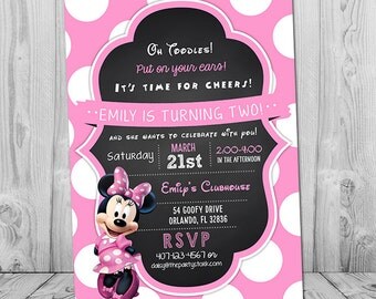 Minnie Mouse Invitation, Minnie Birthday Invitation, Printable Chalkboard Minnie Mouse Party Invite, 1st, 2nd, 3rd Girl Birthday Invites