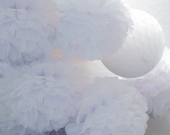 White 15 mixed sizes tissue paper Pom Poms set - paper pompoms -very fluffy -wedding party decorations