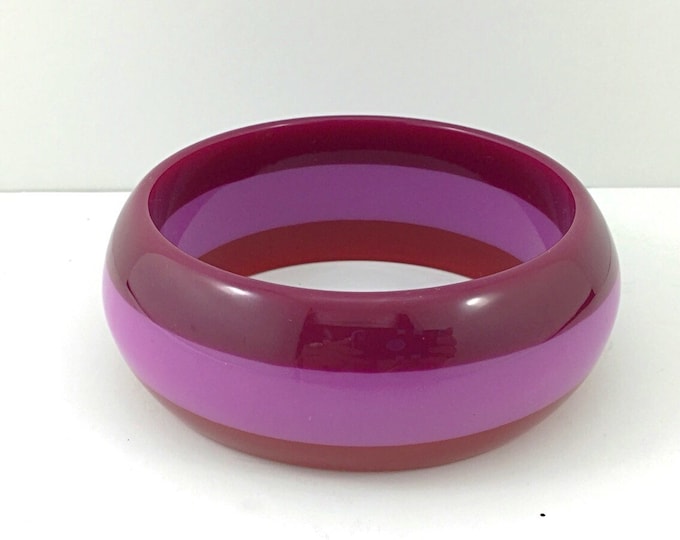 Cool Vintage Cherry Red, Purple, & Pink Celluloid Bangle Bangle Bracelet. Striped. Clearance
