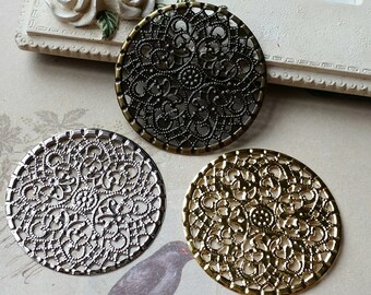 40 mm Antiqued Bronze/Platinum Plated/Golden Plated Round Filigree Base Setting (.sm)