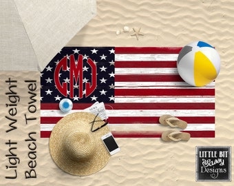 Personalized Beach Towel USA Flag America Monogrammed Towel 30x60 Poly/Cotton