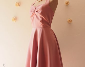 Skater Dress Dusky Pink Dress Nude Pink Party Dress Halter Dress Swing Dress Bridesmaid Dress Vintage Swing Summer - XS-XL, Custom