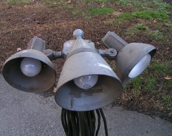 Heavy Duty Atomic Age INDUSTRIAL LIGHTING ASSEMBLAGE - with or without Rolling Platform -Three lights plus Plug