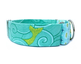 Sea Monsters Dog Collar - Adjustable 1" or 1.5" Martingale Collar or Buckle Dog Collar