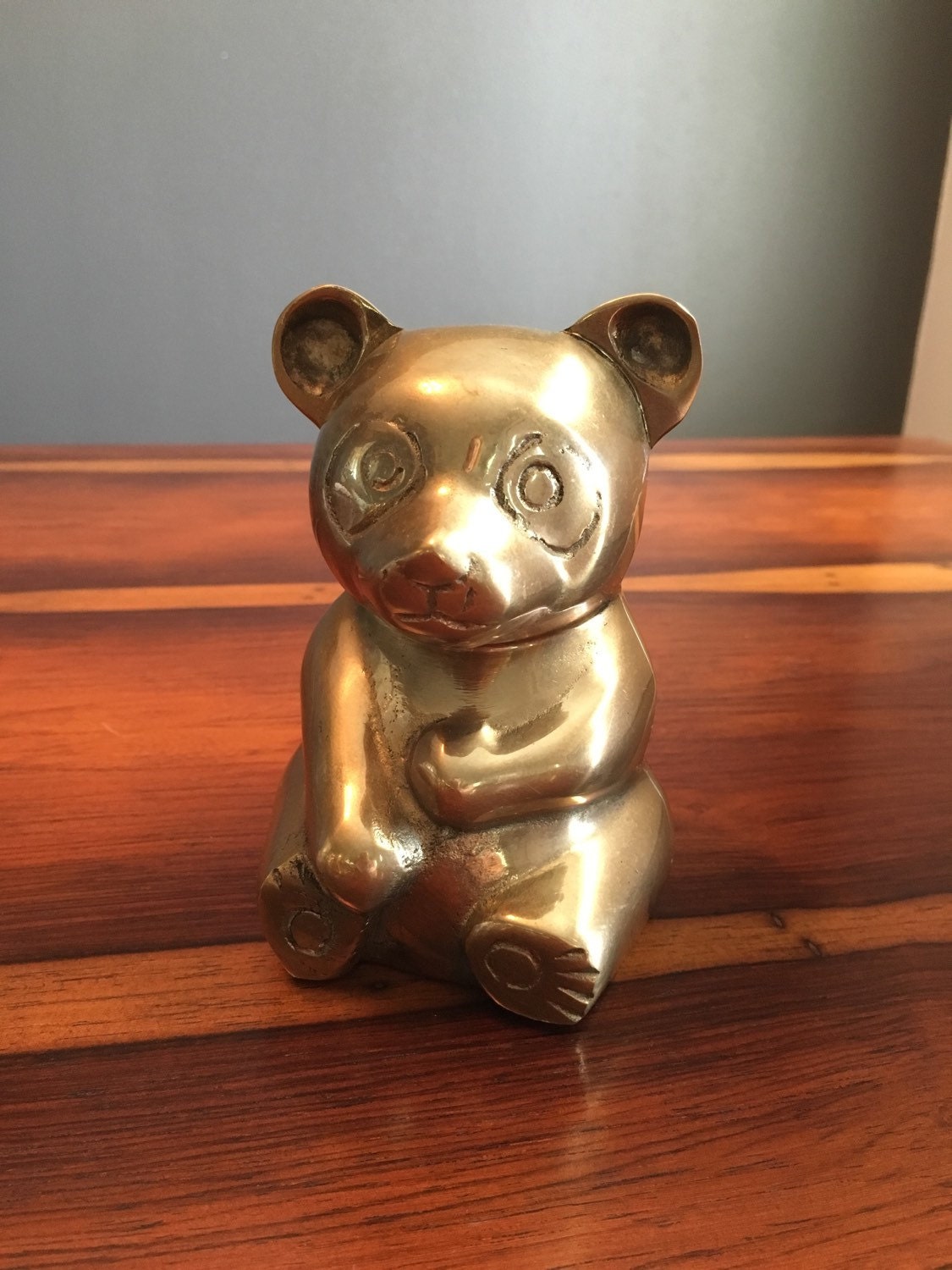 Brass Panda Bear . Brass Teddy Bear . Figurine . Statue