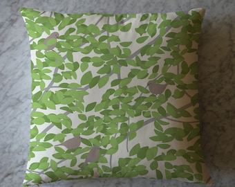 Pillow with Leaves and Sparrows. March 19, 2014