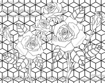 roses adult coloring page printable colour digital color sheet rose buds bud cluster flowers line drawing - Childrens Pictures To Colour In roses adult coloring page printable colour digital color sheet rose buds bud cluster flowers line drawing - Childrens Pictures To Colour In