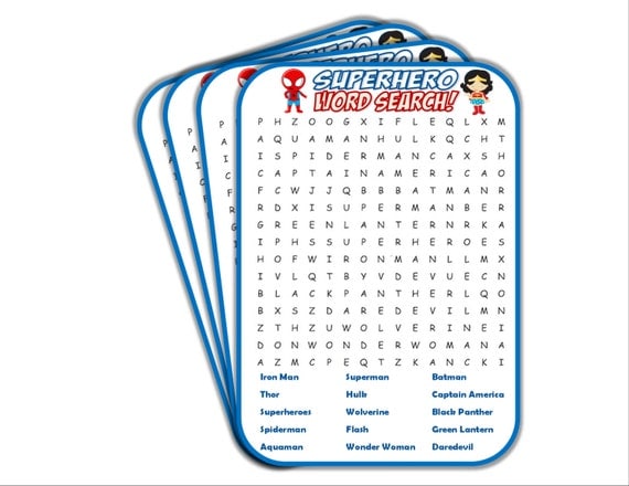 PRINTABLE Superhero word search game Superhero party
