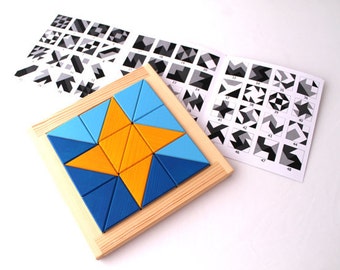 Montessori inspired wooden geometrical puzzle - developing triangle game