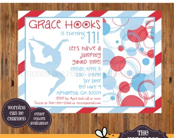 Gymnastics Birthday Invitation - Gymnast Invitation - 6th, 7th, 8th, 9th, 10th, 11th, 12th, 13th Birthday invitation - Item 0299