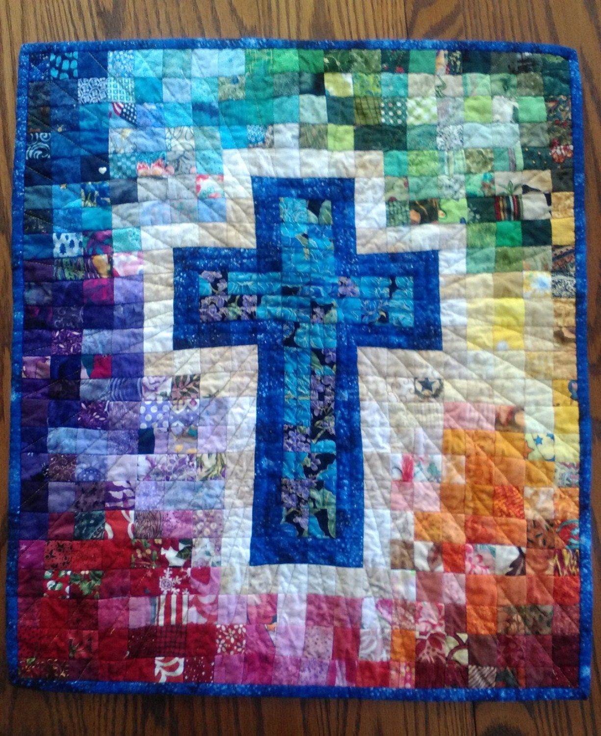 Quilt Pattern Watercolor Rainbow Religious Cross Christian