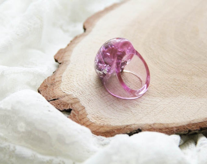 Pink Resin Stacking Ring With Silver Flakes, Geometric Resin Ring, Epoxy Jewelry, Modern Materials Ring
