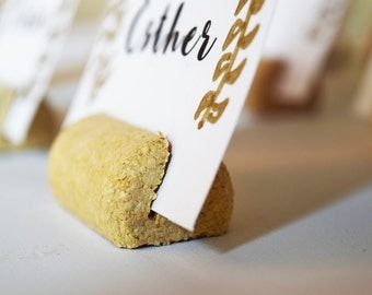 Blank Wine Cork Place Card Holder or Place Setter, Wine Cork Name Badge Name, Card Holder