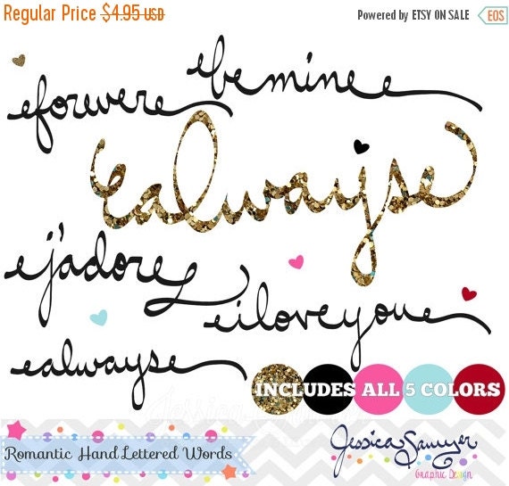 80% OFF - INSTANT DOWNLOAD, romantic hand lettered words, wedding clipart, valentines day clip art, for commercial use, personal use Il_570xn