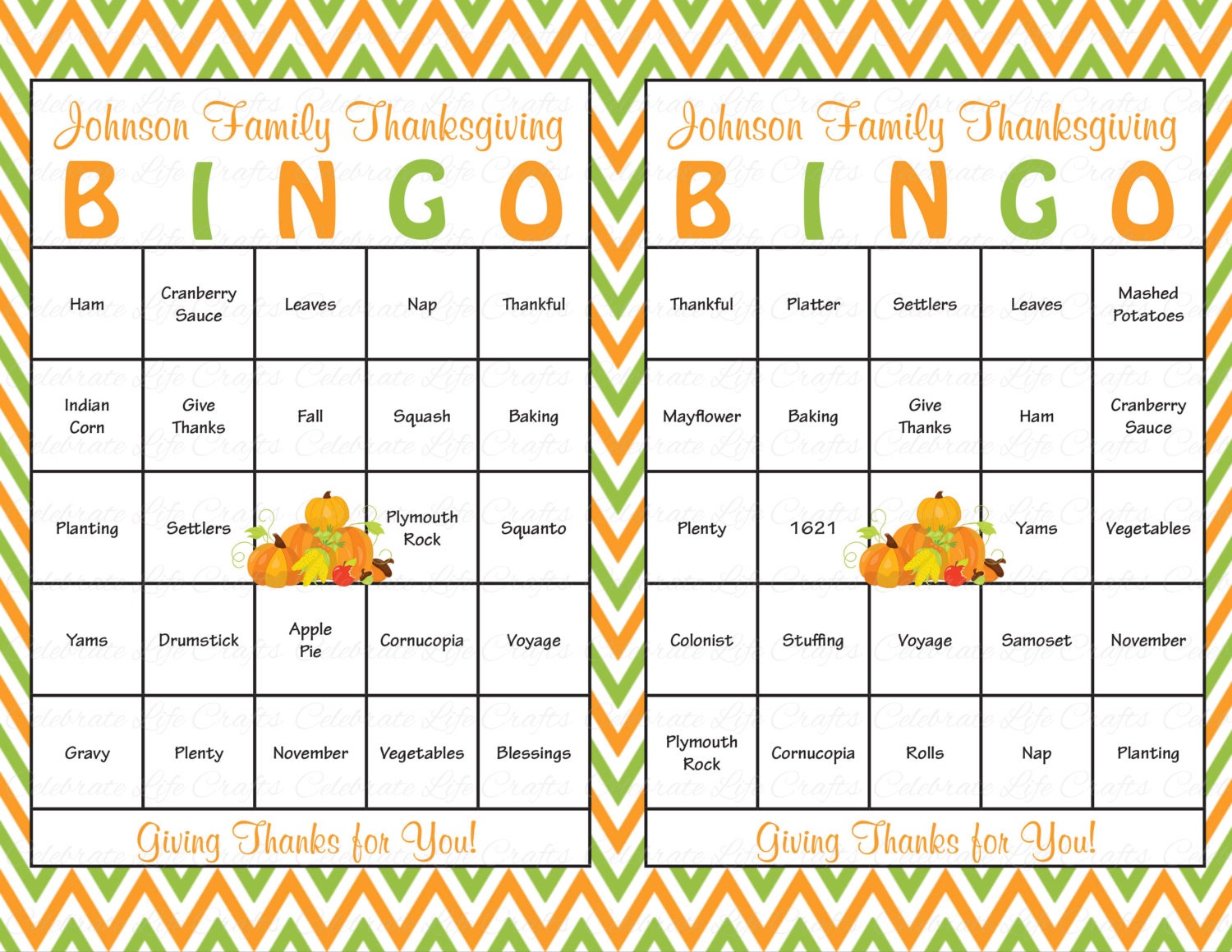 Personalized Thanksgiving Bingo Cards DIY by CelebrateLifeCrafts