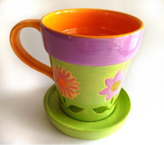 Flower Pot Coffee Mug spring flower mug March by Butterflykilns