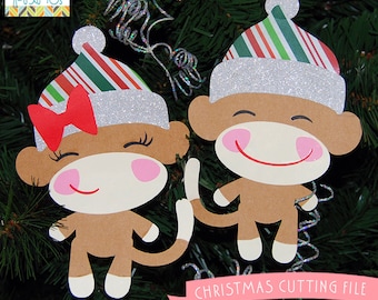 Christmas Cuttable Files -For Use with Cutting Machines - svg, mtc, jpg, gsp, and dxf files - Christmas Sock Monkeys SVG