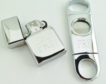 Cigar Cutter And Zippo Lighter Sets Engraved for Free Monogrammed