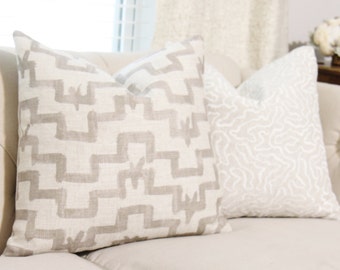 Zak & Fox Tulu Pillow in Khaki - Designer Linen Pillow - Gray Geometric Throw Pillow Cover - Modern Grey Pillow - Greige - Neutral Pillow