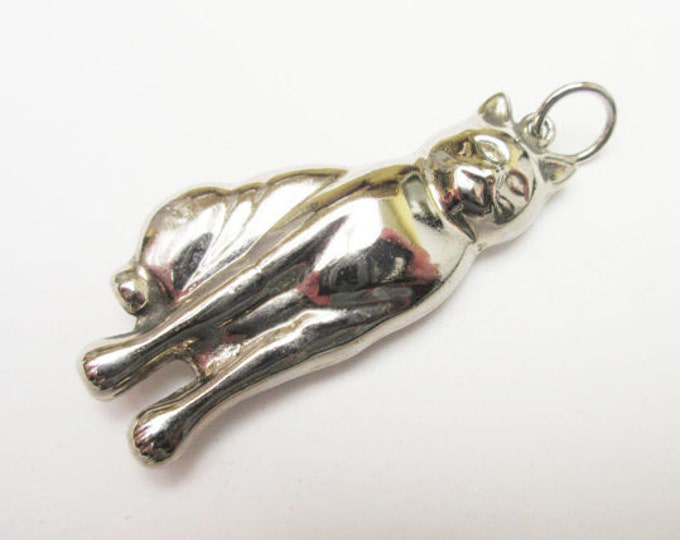 Sterling Cat Pendant - hallow puffy silver Three dimensiona l- kitty