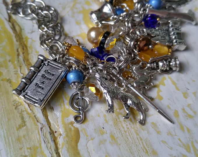 Story Bracelet, Beauty and the Beast charm bracelet, Handmade jewelry, Custom Length, Silver bracelet, Belle, Beast, character jewelry #57