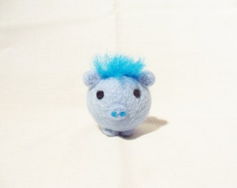 Needle Felted Pig - miniature blue pig figure - 100% merino wool - Pig With Attitude - blue pig - felt pig