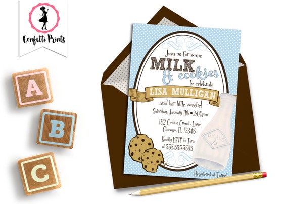 Vintage Baby Shower Invitation | Sip And See Baby Shower | Cookie Monster Baby Shower | Cookie Baby Shower | Birthday - MILK AND COOKIES Il_570xn