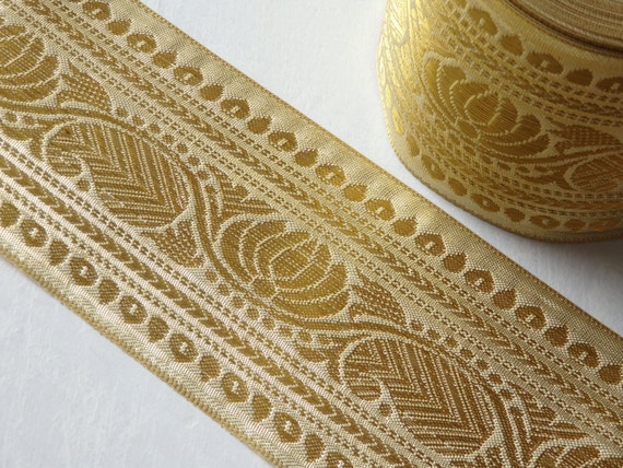 Extra Wide Gold Sari Border Two Yards Indian Sari Trim In Gold 85mm