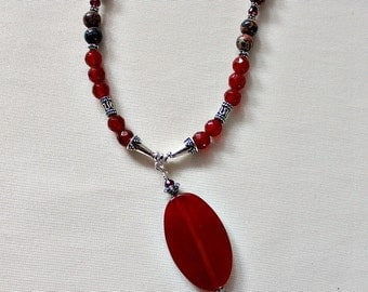 60th,70th,Birthday,Retirement Gift,Carnelian,Leopard Jasper,Garnet,Statement Necklace,Unique,For Mom,From Daughter,July Birthstone Gift