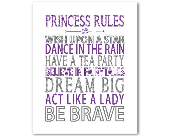 Princesss Wall Art Print Princess Rules Wish upon a star