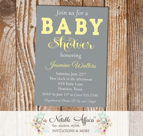 Gray and Light Yellow Baby Shower Invitation colors can be