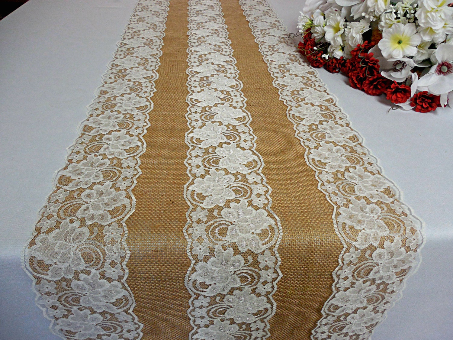 Burlap lace table runner wedding table runner bridal shower