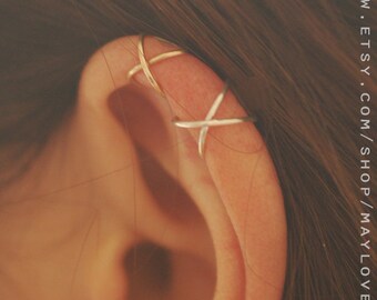 Criss Cross ear cuff, Ear Cuff No Piercing, Faux Septum Ring, fake lip Fake Septum Ring, Clip On Septum Cuff, Faux Ring, Gift Under 15