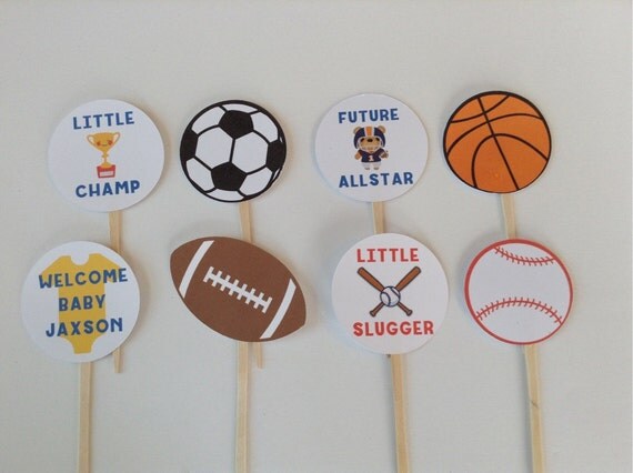 Sports Balls boy cupcake toppers food picks birthday party