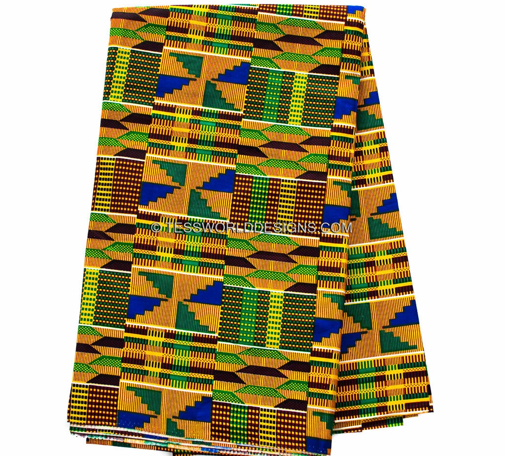 Wholesale Green Traditional Kente cloth fabric sold per